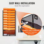 Organisateur mural porte-documents 10 compartiments en maille, métal, à fixer au mur, capacité 10 kg, 32,2 x 65 cm