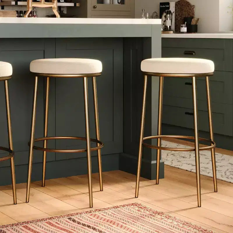 Tabouret de bar en métal sans dossier de 79 cm avec siège en tissu rembourré épais, structure finition main