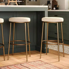 Tabouret de bar en métal sans dossier de 79 cm avec siège en tissu rembourré épais, structure finition main