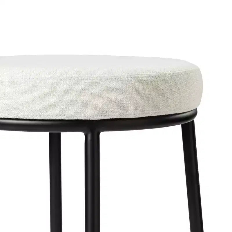Tabouret de bar en métal sans dossier de 79 cm avec siège en tissu rembourré épais, structure finition main