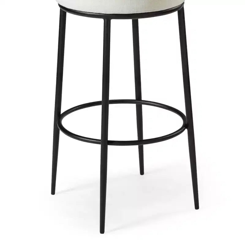 Tabouret de bar en métal sans dossier de 79 cm avec siège en tissu rembourré épais, structure finition main