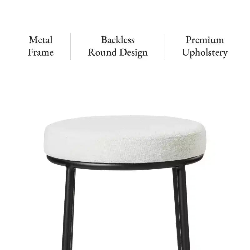 Tabouret de bar en métal sans dossier de 79 cm avec siège en tissu rembourré épais, structure finition main