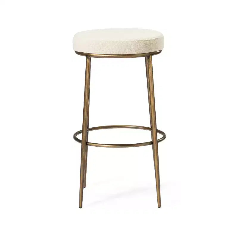 Tabouret de bar en métal sans dossier de 79 cm avec siège en tissu rembourré épais, structure finition main