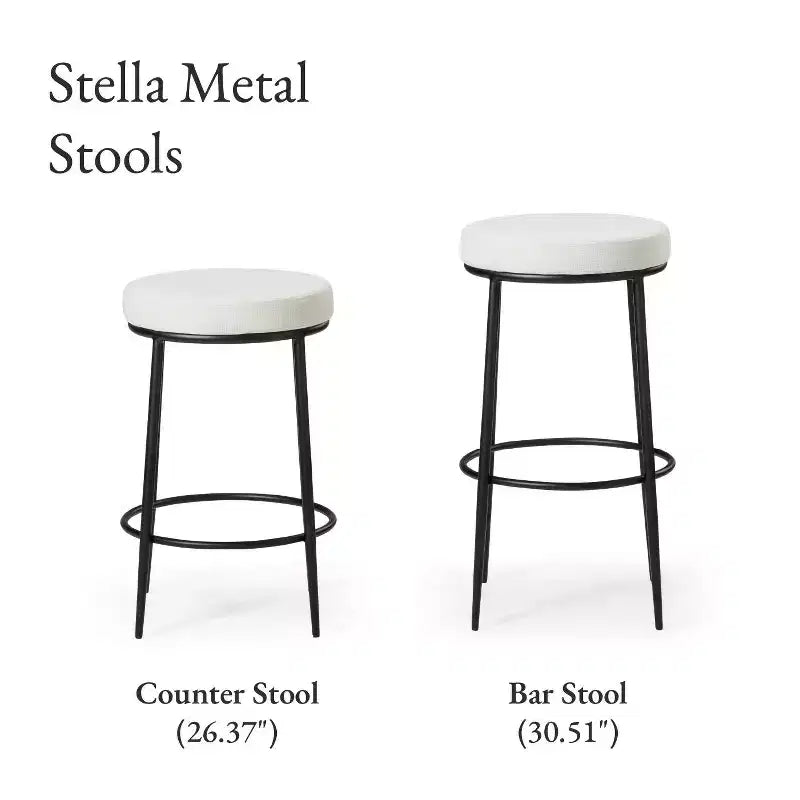 Tabouret de bar en métal sans dossier de 79 cm avec siège en tissu rembourré épais, structure finition main