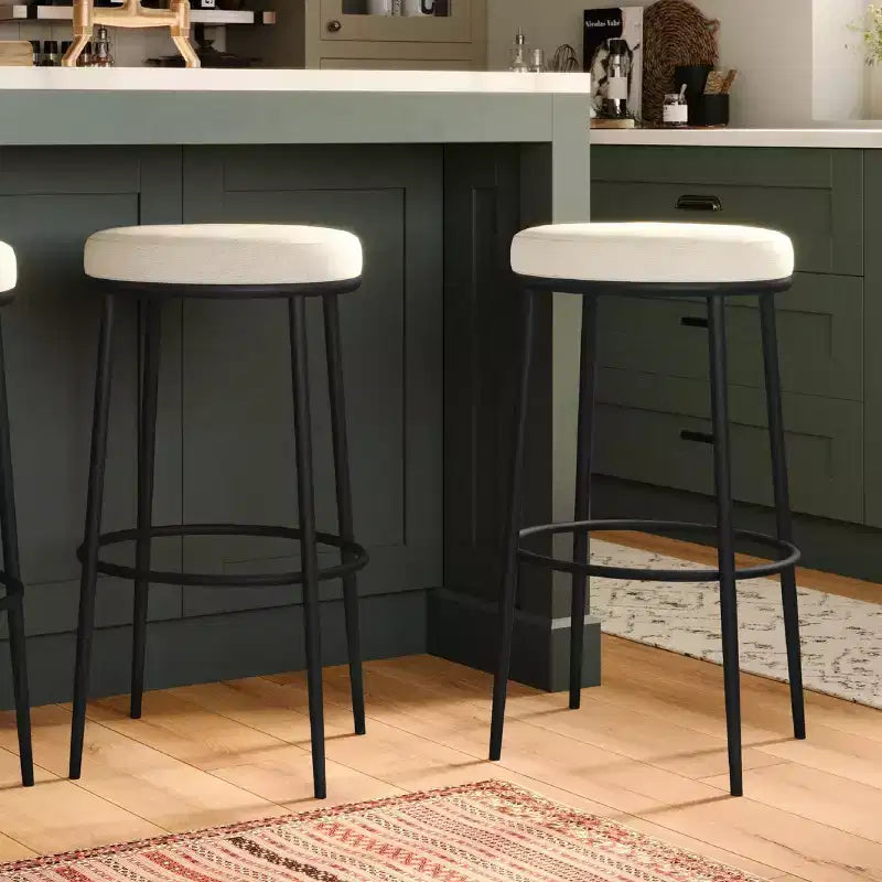 Tabouret de bar en métal sans dossier de 79 cm avec siège en tissu rembourré épais, structure finition main