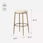Tabouret de bar en métal sans dossier de 79 cm avec siège en tissu rembourré épais, structure finition main