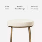 Tabouret de bar en métal sans dossier de 79 cm avec siège en tissu rembourré épais, structure finition main