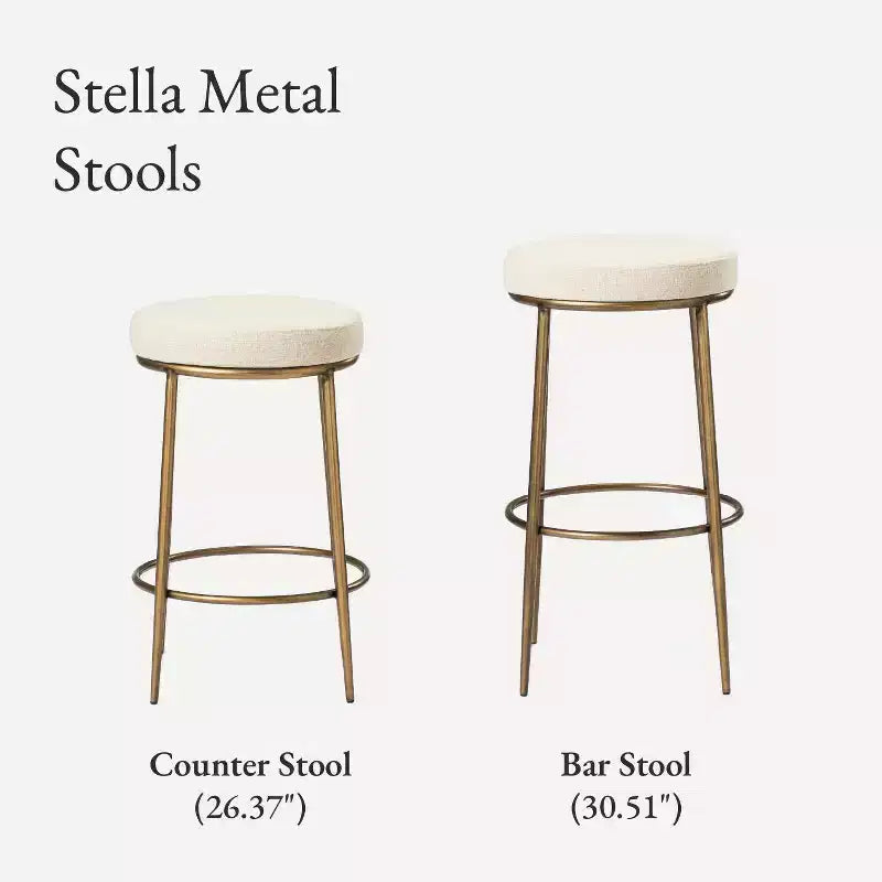 Tabouret de bar en métal sans dossier de 79 cm avec siège en tissu rembourré épais, structure finition main