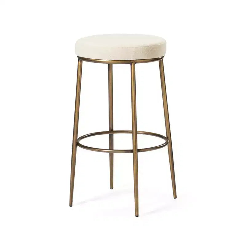 Tabouret de bar en métal sans dossier de 79 cm avec siège en tissu rembourré épais, structure finition main