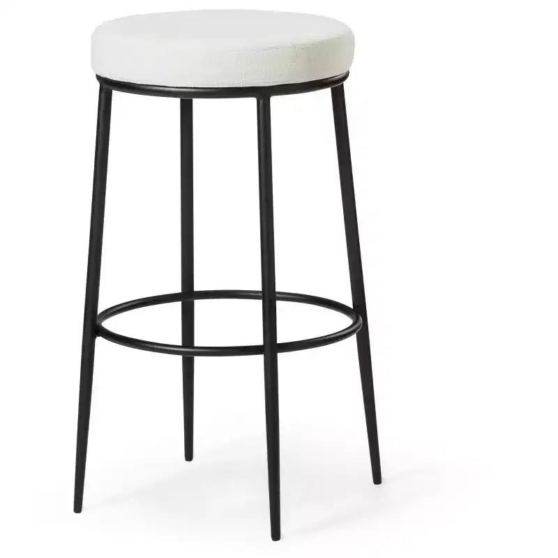Tabouret de bar en métal sans dossier de 79 cm avec siège en tissu rembourré épais, structure finition main