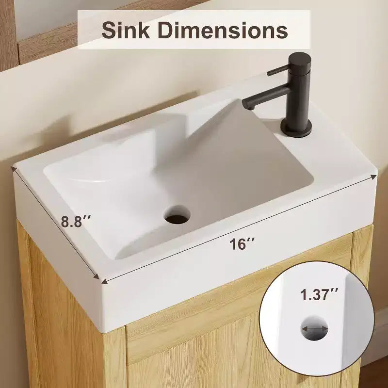 Meuble-lavabo 16 po avec lavabo et porte à fermeture amortie – Armoire de rangement compacte pour petite salle de bain ou salle d'eau