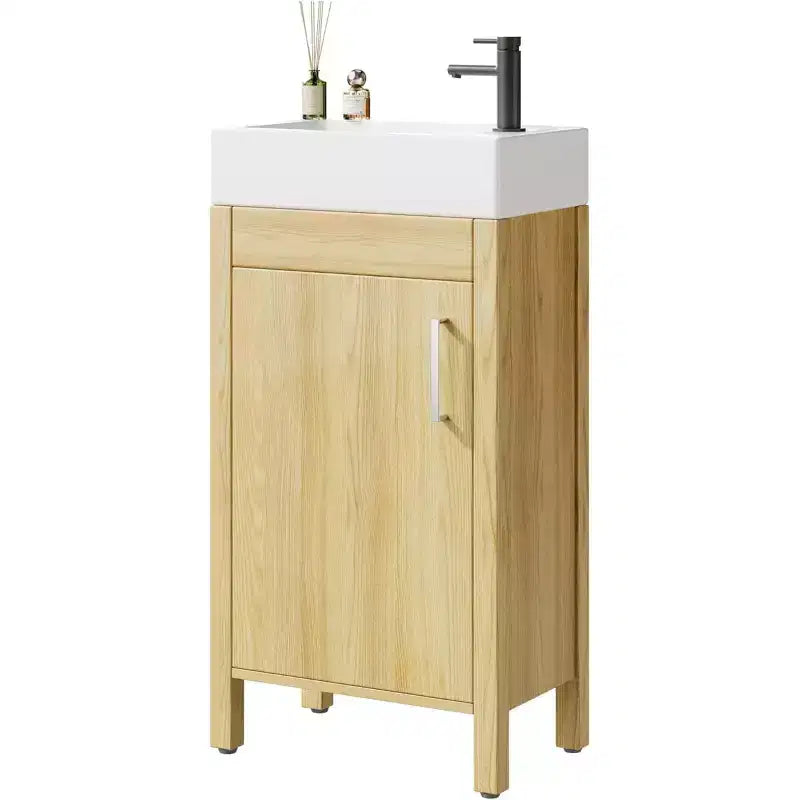 Meuble-lavabo 16 po avec lavabo et porte à fermeture amortie – Armoire de rangement compacte pour petite salle de bain ou salle d'eau