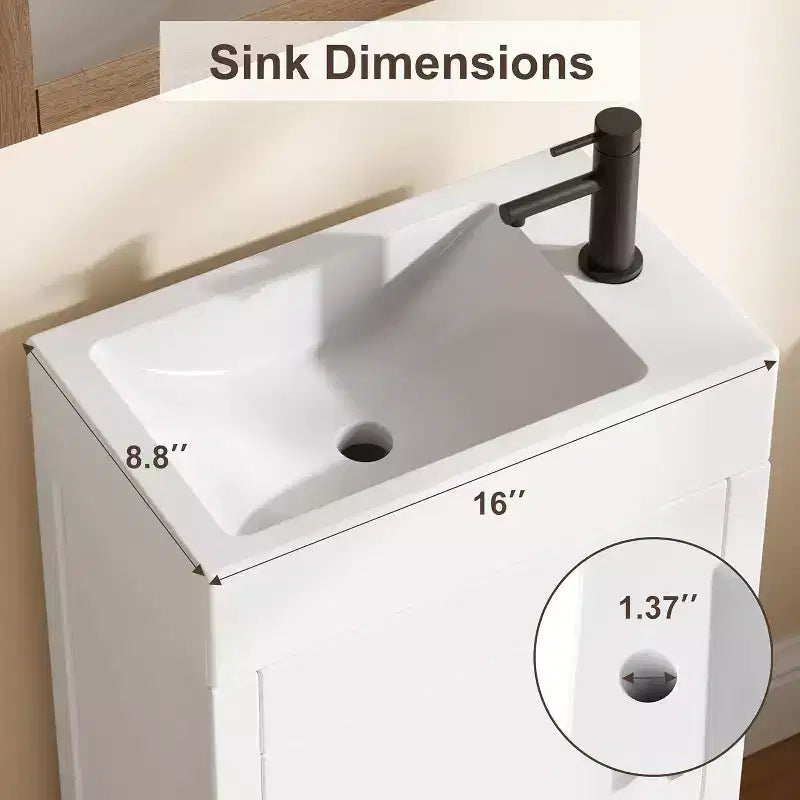 Meuble-lavabo 16 po avec lavabo et porte à fermeture amortie – Armoire de rangement compacte pour petite salle de bain ou salle d'eau