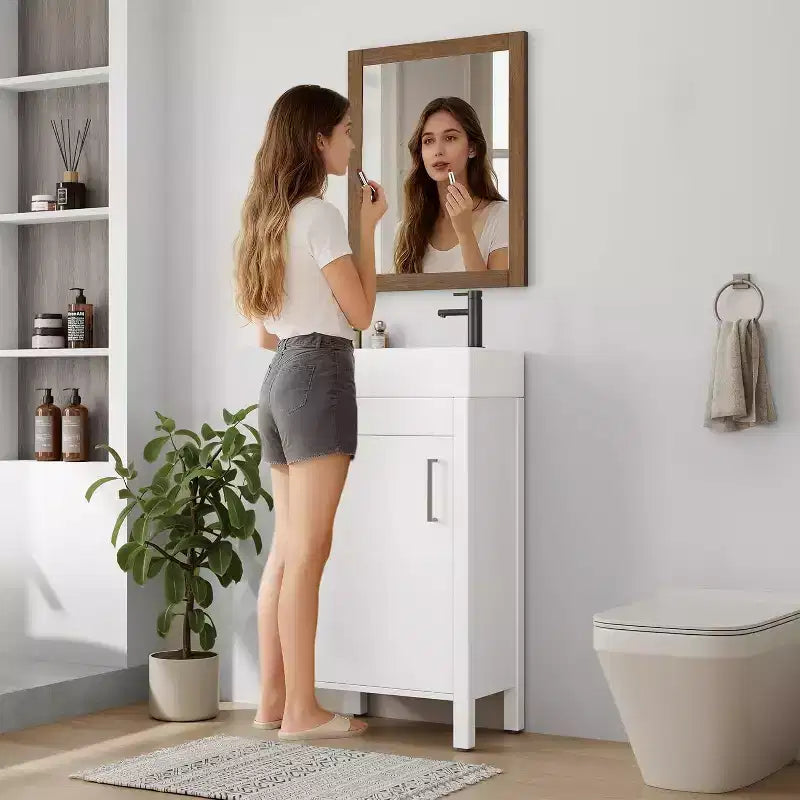 Meuble-lavabo 16 po avec lavabo et porte à fermeture amortie – Armoire de rangement compacte pour petite salle de bain ou salle d'eau