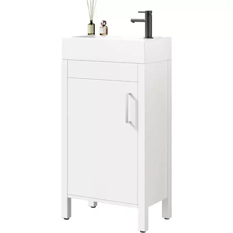 Meuble-lavabo 16 po avec lavabo et porte à fermeture amortie – Armoire de rangement compacte pour petite salle de bain ou salle d'eau