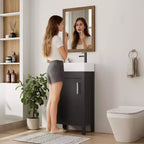 Meuble-lavabo 16 po avec lavabo et porte à fermeture amortie – Armoire de rangement compacte pour petite salle de bain ou salle d'eau