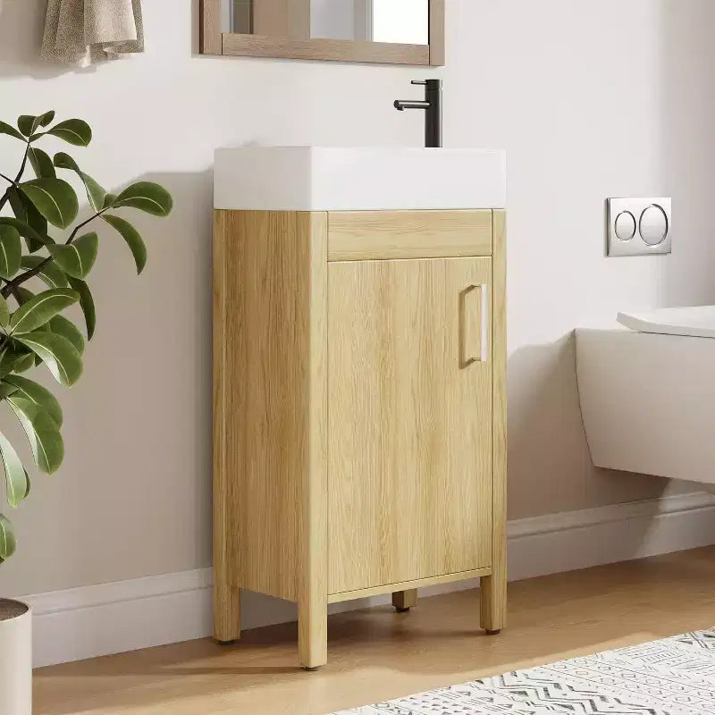 Meuble-lavabo 16 po avec lavabo et porte à fermeture amortie – Armoire de rangement compacte pour petite salle de bain ou salle d'eau