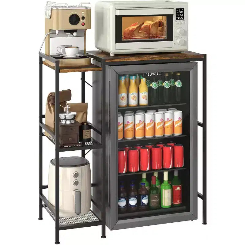 Meuble de support pour mini-réfrigérateur peu encombrant avec étagère réglable, chariot de rangement pour micro-ondes/bar à café, parfait pour les petits appartements et les dortoirs.