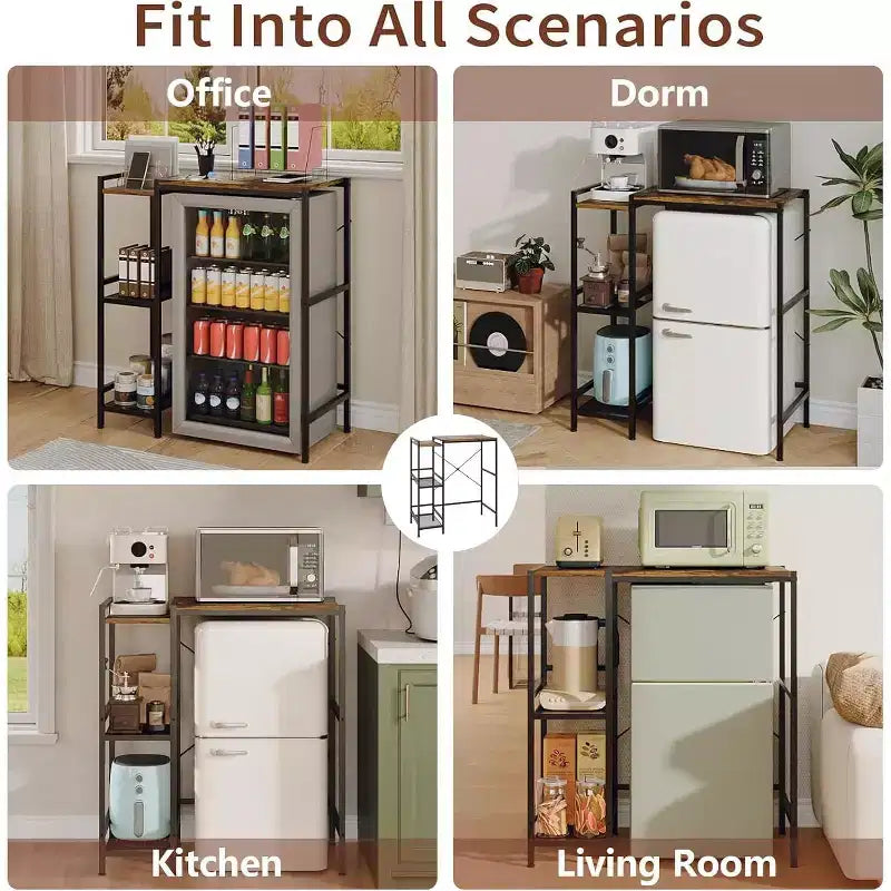 Meuble de support pour mini-réfrigérateur peu encombrant avec étagère réglable, chariot de rangement pour micro-ondes/bar à café, parfait pour les petits appartements et les dortoirs.