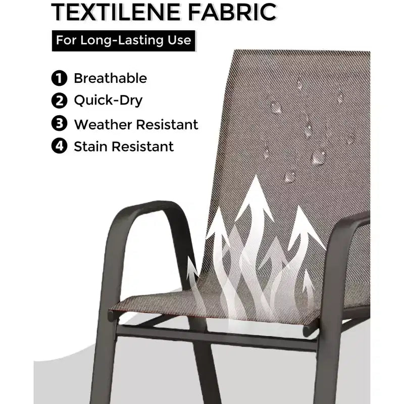 Lot de 4 chaises de salle à manger empilables d'extérieur, chaises de patio à dossier haut avec tissu Textilène, cadre en métal toutes saisons pour terrasse, pelouse, jardin, gris