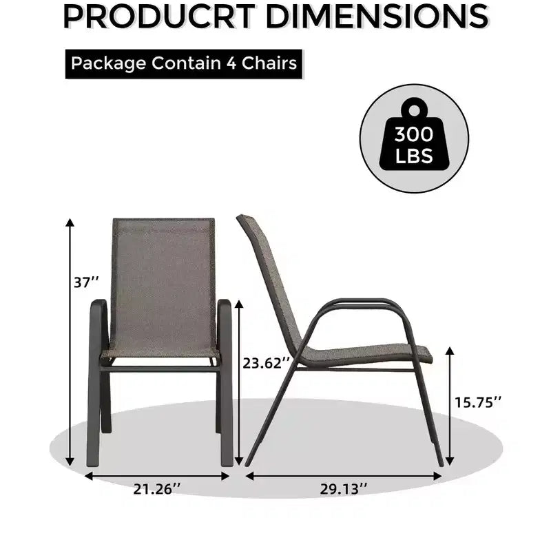 Lot de 4 chaises de salle à manger empilables d'extérieur, chaises de patio à dossier haut avec tissu Textilène, cadre en métal toutes saisons pour terrasse, pelouse, jardin, gris
