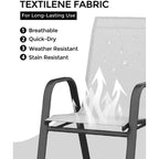 Lot de 4 chaises de salle à manger empilables d'extérieur, chaises de patio à dossier haut avec tissu Textilène, cadre en métal toutes saisons pour terrasse, pelouse, jardin, gris