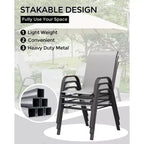 Lot de 4 chaises de salle à manger empilables d'extérieur, chaises de patio à dossier haut avec tissu Textilène, cadre en métal toutes saisons pour terrasse, pelouse, jardin, gris