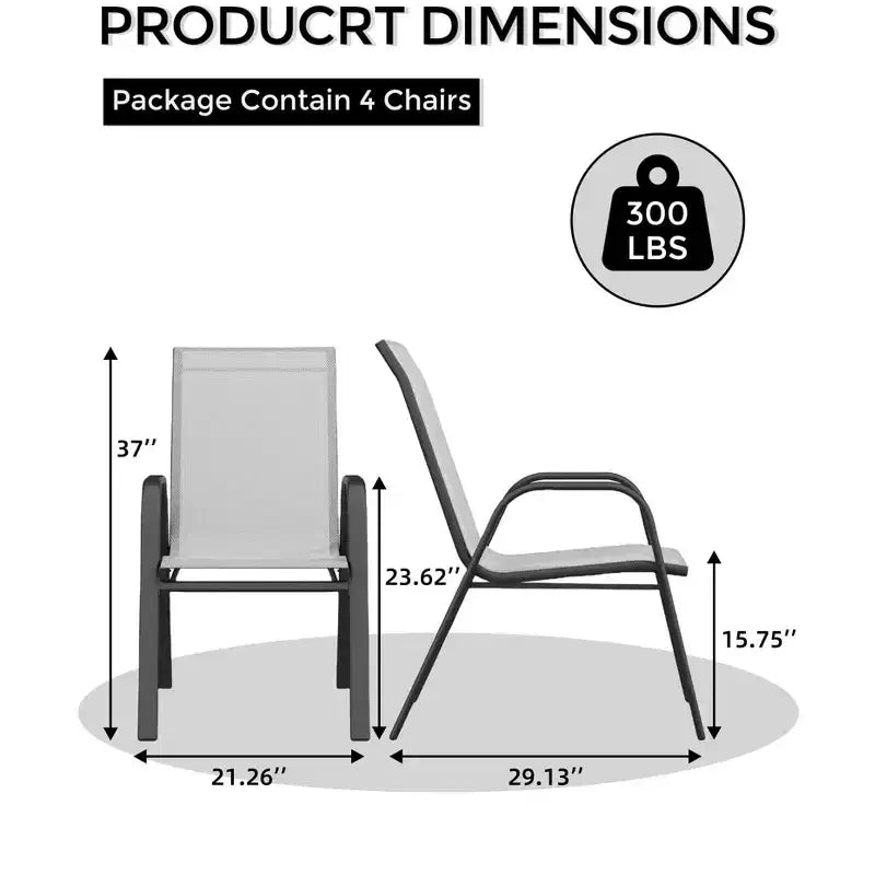 Lot de 4 chaises de salle à manger empilables d'extérieur, chaises de patio à dossier haut avec tissu Textilène, cadre en métal toutes saisons pour terrasse, pelouse, jardin, gris
