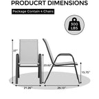 Lot de 4 chaises de salle à manger empilables d'extérieur, chaises de patio à dossier haut avec tissu Textilène, cadre en métal toutes saisons pour terrasse, pelouse, jardin, gris