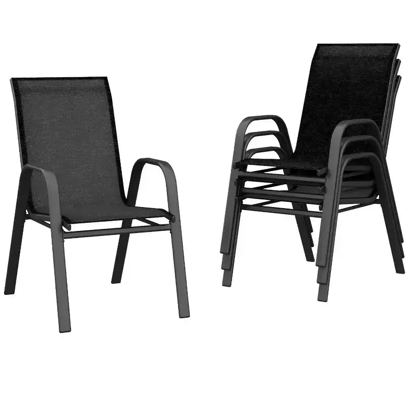 Lot de 4 chaises de salle à manger empilables d'extérieur, chaises de patio à dossier haut avec tissu Textilène, cadre en métal toutes saisons pour terrasse, pelouse, jardin, gris