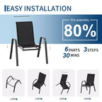 Lot de 4 chaises de salle à manger empilables d'extérieur, chaises de patio à dossier haut avec tissu Textilène, cadre en métal toutes saisons pour terrasse, pelouse, jardin, gris