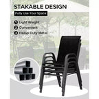 Lot de 4 chaises de salle à manger empilables d'extérieur, chaises de patio à dossier haut avec tissu Textilène, cadre en métal toutes saisons pour terrasse, pelouse, jardin, gris