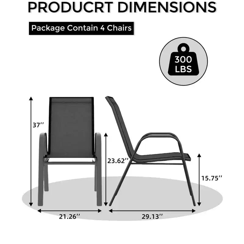 Lot de 4 chaises de salle à manger empilables d'extérieur, chaises de patio à dossier haut avec tissu Textilène, cadre en métal toutes saisons pour terrasse, pelouse, jardin, gris