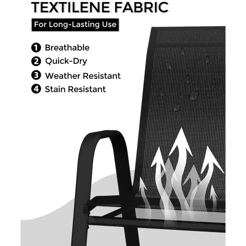 Lot de 4 chaises de salle à manger empilables d'extérieur, chaises de patio à dossier haut avec tissu Textilène, cadre en métal toutes saisons pour terrasse, pelouse, jardin, gris