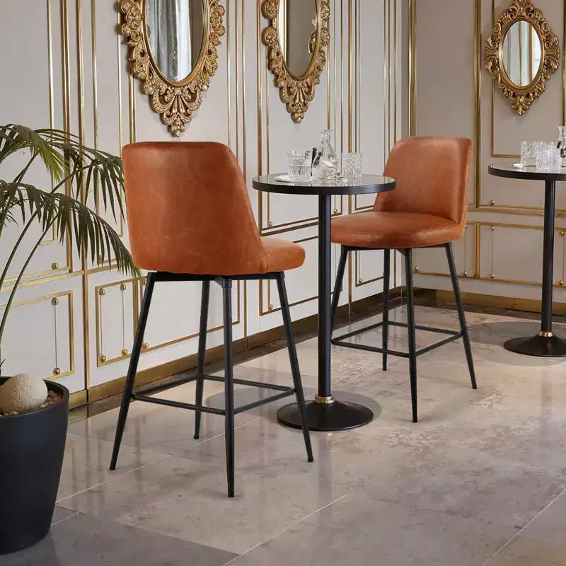 Lot de 2 tabourets de bar, tabourets pivotants hauteur comptoir 68,5 cm, tabourets de bar en cuir PU avec dossier et pieds en métal, marron