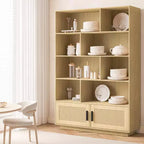 Étagère en rotin à 5 niveaux avec armoire de rangement et porte, bibliothèque industrielle haute avec rangement, bibliothèque à 5 étagères pour salon, chambre à coucher