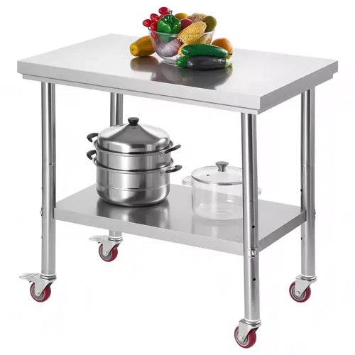 24 x 35 Stainless Steel Prep Table with Wheels and Adjustable Undershelf for Kitchen