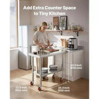 Table de préparation de cuisine en acier inoxydable 24 x 35 avec roulettes et étagère inférieure réglable