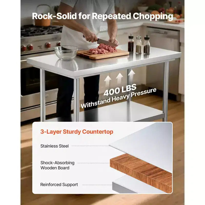 Table de préparation de cuisine en acier inoxydable 24 x 35 avec roulettes et étagère inférieure réglable