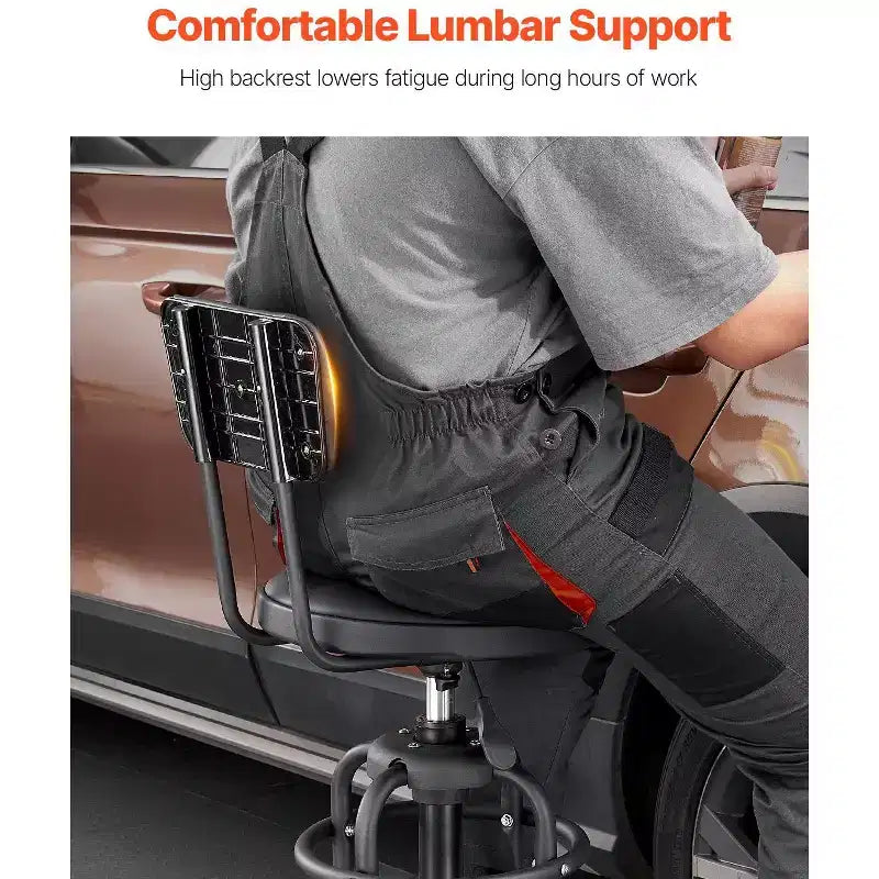 Tabouret d'atelier réglable avec dossier Siège de travail de garage à hauteur pneumatique Capacité de 136 kg