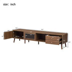 Meuble TV 76" pour téléviseurs jusqu'à 85 pouces, meuble TV moderne et minimaliste avec portes en verre et armoires de rangement, centre de divertissement aspect bois