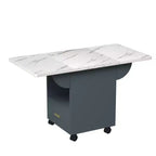 Table îlot de cuisine pliable avec roulettes, plateau effet marbre, tiroir de rangement et étagère, 227 kg