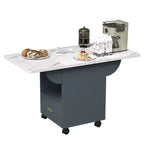 Table îlot de cuisine pliable avec roulettes, plateau effet marbre, tiroir de rangement et étagère, 227 kg