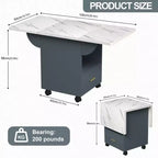 Table îlot de cuisine pliable avec roulettes, plateau effet marbre, tiroir de rangement et étagère, 227 kg