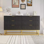 Commode à 6 tiroirs avec grand rangement, Organisateur de commode en bois avec pieds en métal, Commodes et chiffonniers pour Chambre, Salon, Couloir