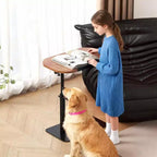 Table d'appoint en C, hauteur réglable 40-80 cm, plateau rotatif, fer et MDF