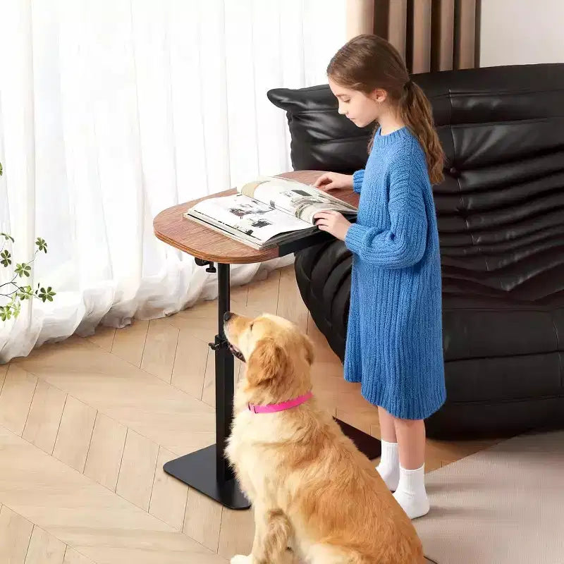 Table d'appoint en C, hauteur réglable 40-80 cm, plateau rotatif, fer et MDF