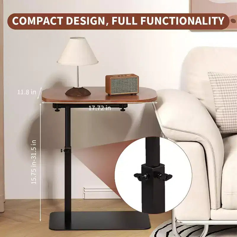 Table d'appoint en C, hauteur réglable 40-80 cm, plateau rotatif, fer et MDF