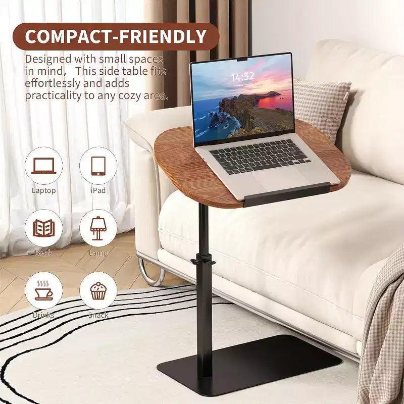 Table d'appoint en C, hauteur réglable 40-80 cm, plateau rotatif, fer et MDF