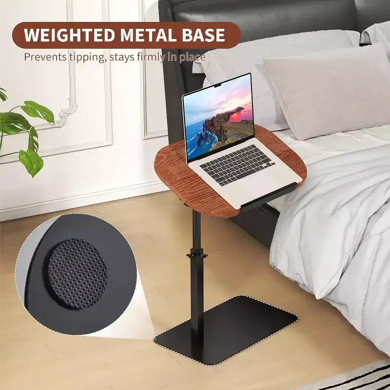 Table d'appoint en C, hauteur réglable 40-80 cm, plateau rotatif, fer et MDF